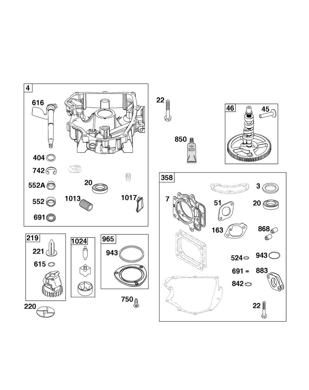 Crankcase Cover/Sump Group Diagram and Parts List for 40N877-0071-B5  Briggs and Stratton Engine